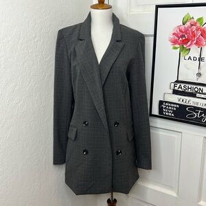 NWOT Rachel Zoe Gray Plaid Open Front Coat Size M